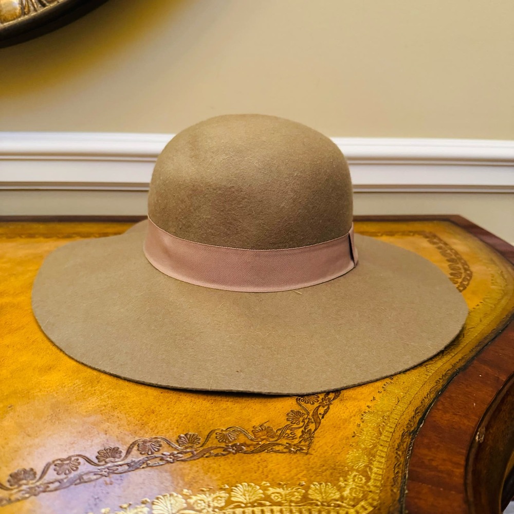 D&Y 100% Wool Felted Wide Brim Floppy Taupe Boho Womens Hat